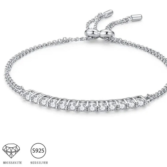Moissanite Diamond Tennis Bracelet GRA Certified Round Cut Adjustable Chain 925 - Picture 9 of 12